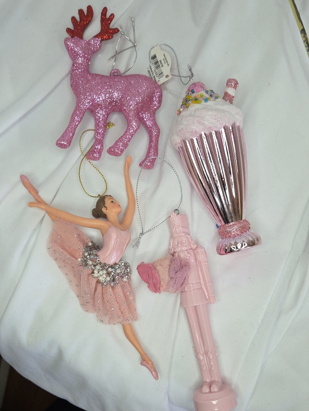 Nutcracker Themed Pink Christmas Ornament Bundle